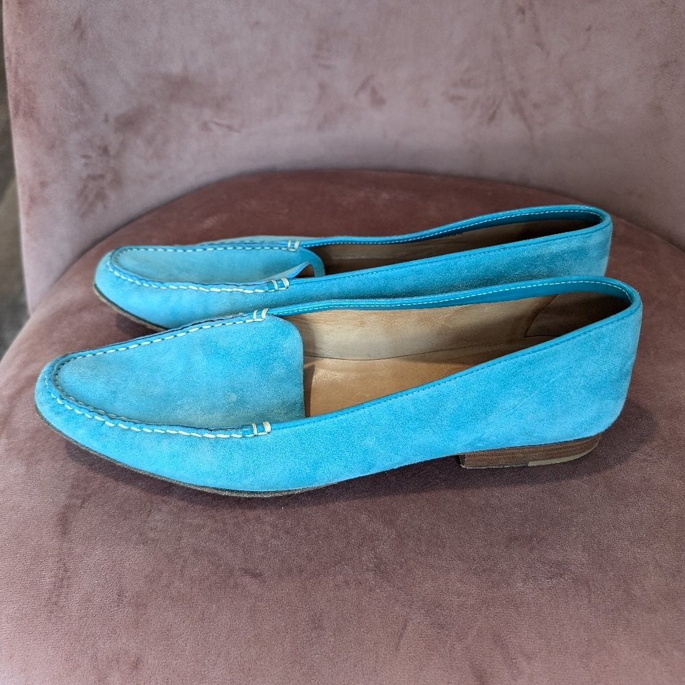 Oscar de la Renta Turquoise Suede Loafers - Picture 4 of 5